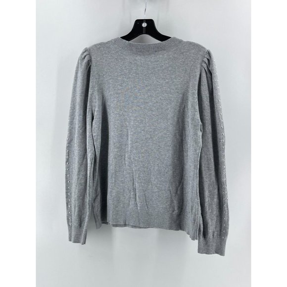 Belldini Women's Gray Knit Sweater Pleated Shoulders Silver Beads Size M - Picture 4 of 9